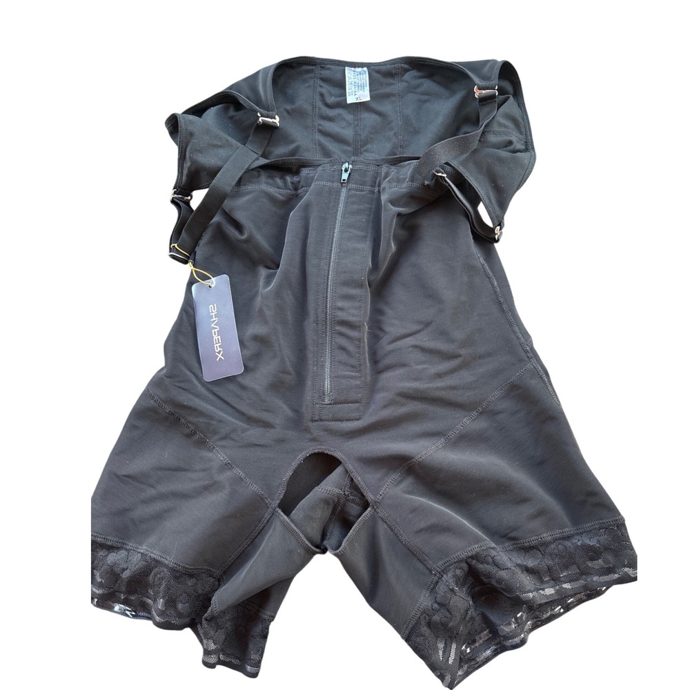 SHAPERX Black Bodysuit Shapewear XL Tummy Control Fajas Zipper Open Crotch NWT